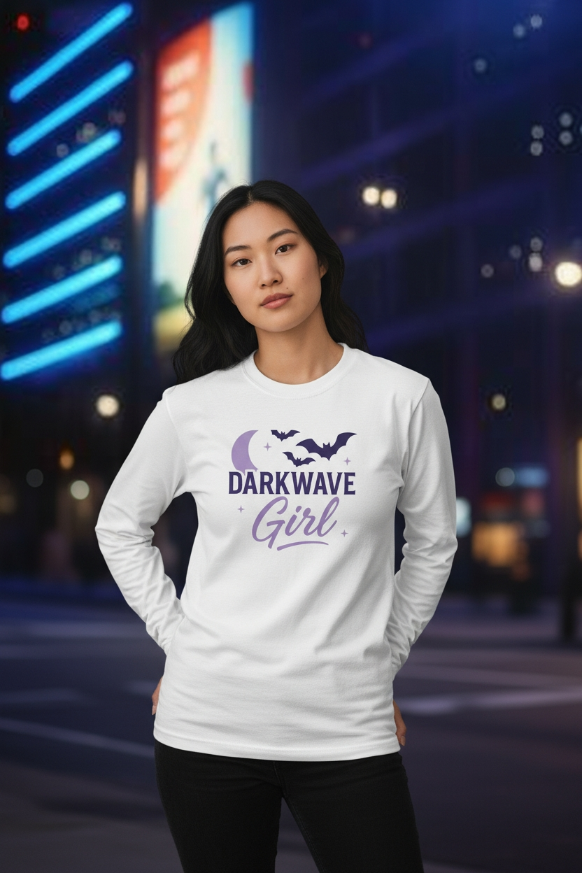 Darkwave Girl T-Shirt | White Long Sleeve or Short Sleeve | Goth Music Shirt