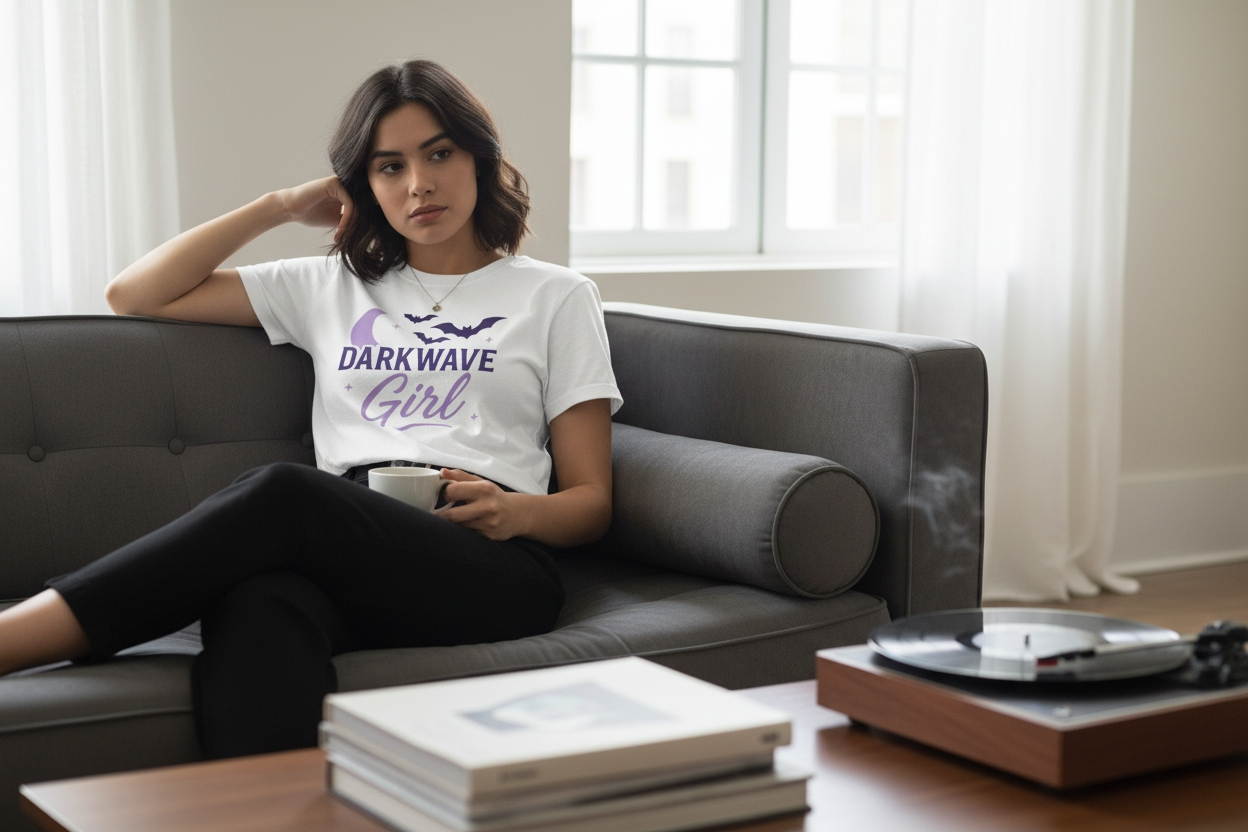 Darkwave Girl T-Shirt | White Long Sleeve or Short Sleeve | Goth Music Shirt