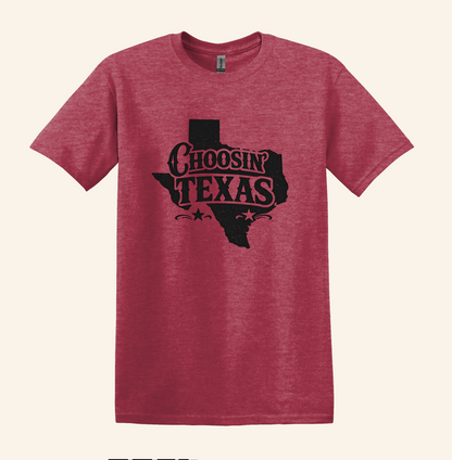 Choosin Texas Graphic Tee, Western Country Music Shirt, Soft Cotton Blend