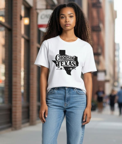 Choosin Texas Graphic Tee, Western Country Music Shirt, Soft Cotton Blend