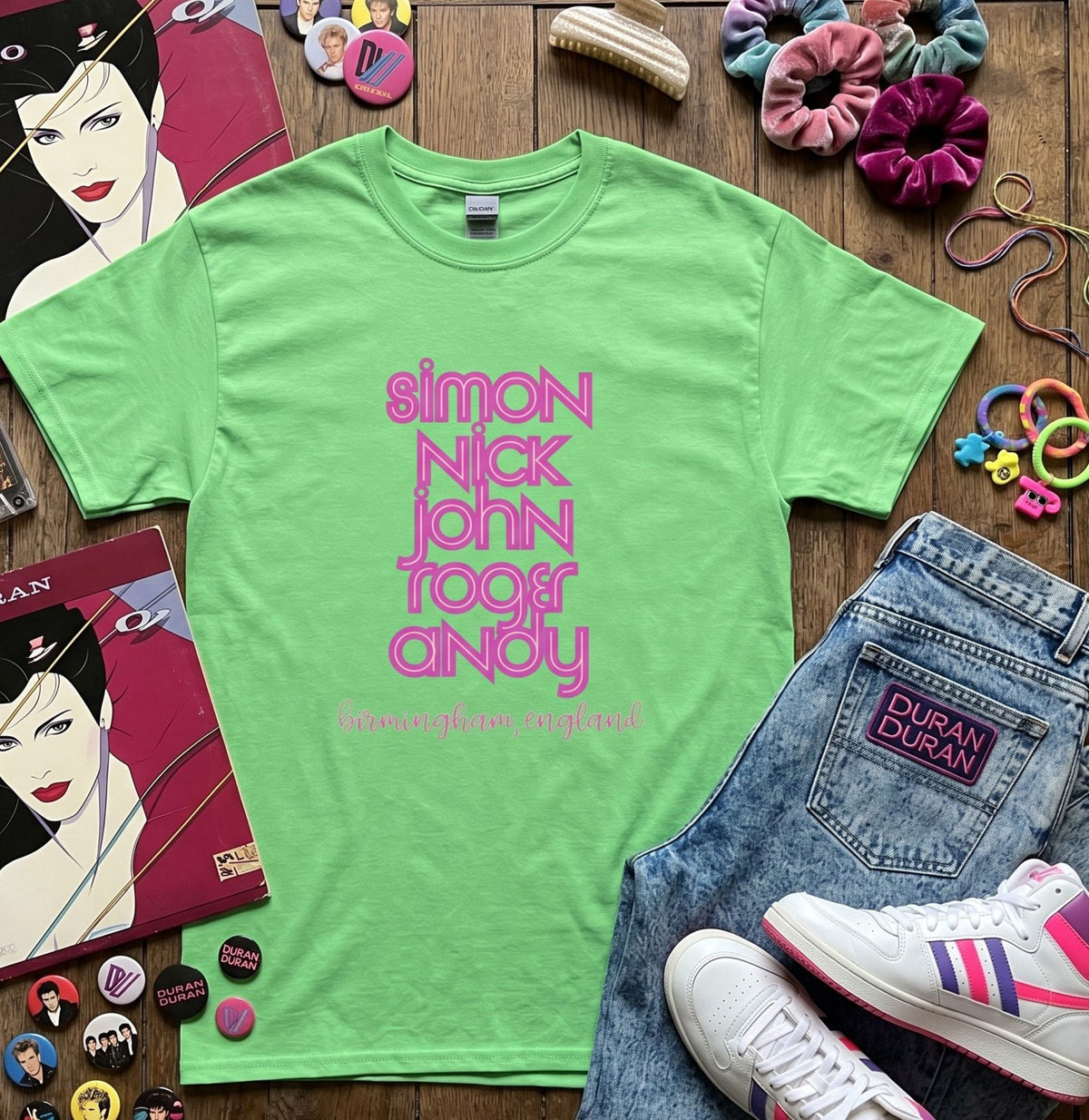 Duran Duran Retro Band Names Shirt, Neon Pink Print, Birmingham England Concert Tee