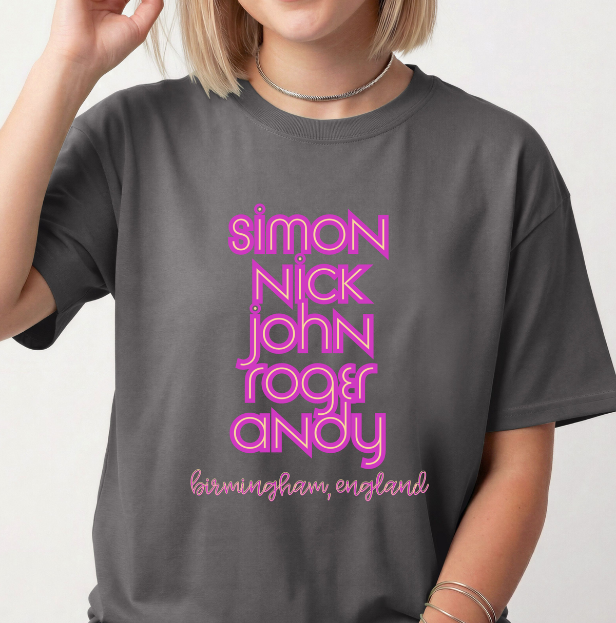 Duran Duran Retro Band Names Shirt, Neon Pink Print, Birmingham England Concert Tee
