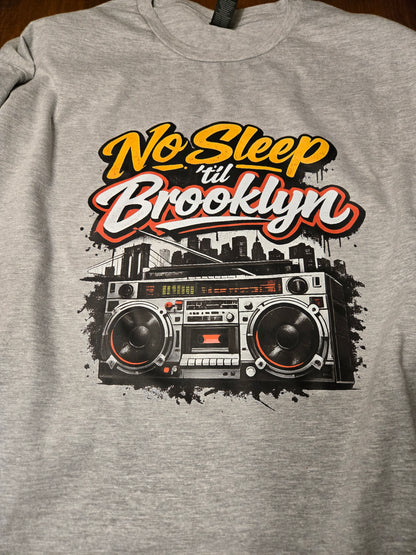 No Sleep Til Brooklyn Boombox Tee, Retro 80s Hip Hop Graphic, NYC Skyline Streetwear