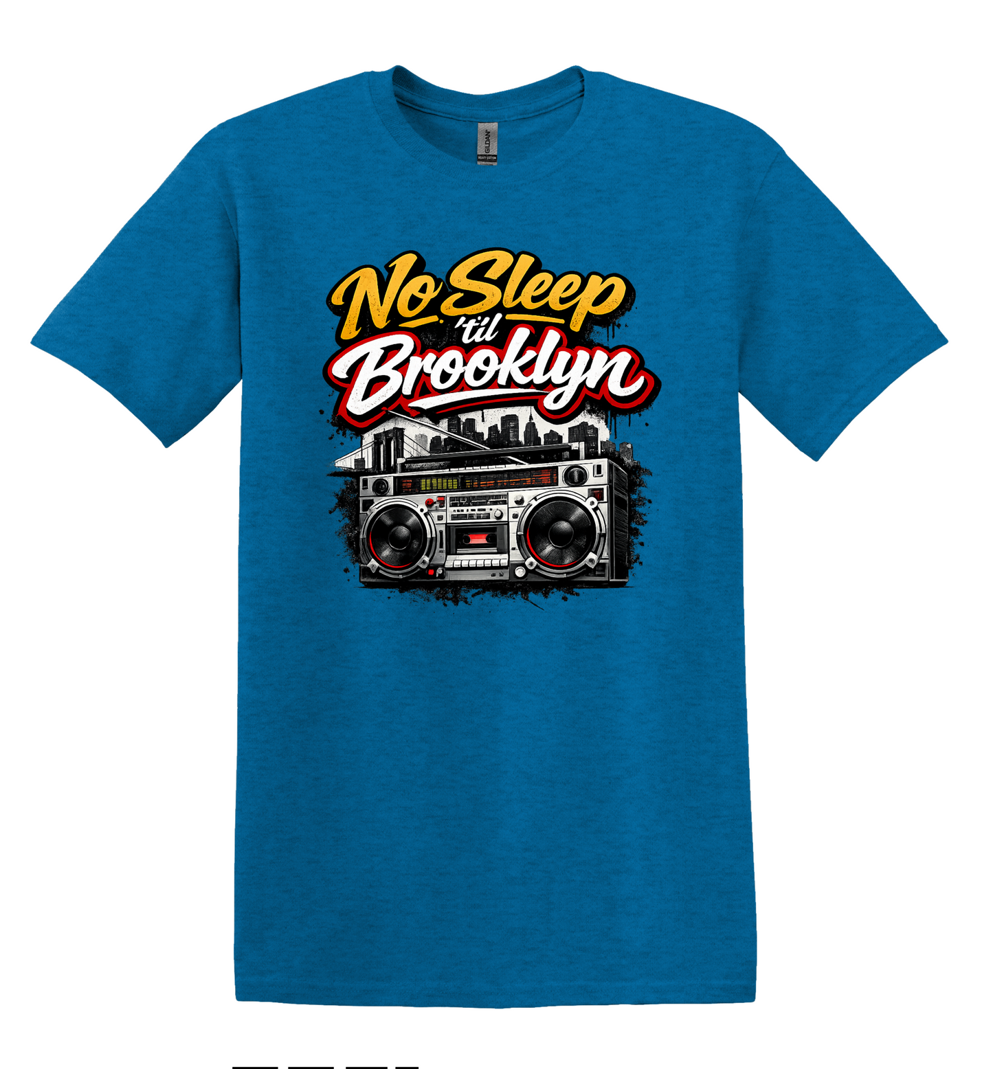 No Sleep Til Brooklyn Boombox Tee, Retro 80s Hip Hop Graphic, NYC Skyline Streetwear