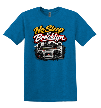 No Sleep Til Brooklyn Boombox Tee, Retro 80s Hip Hop Graphic, NYC Skyline Streetwear