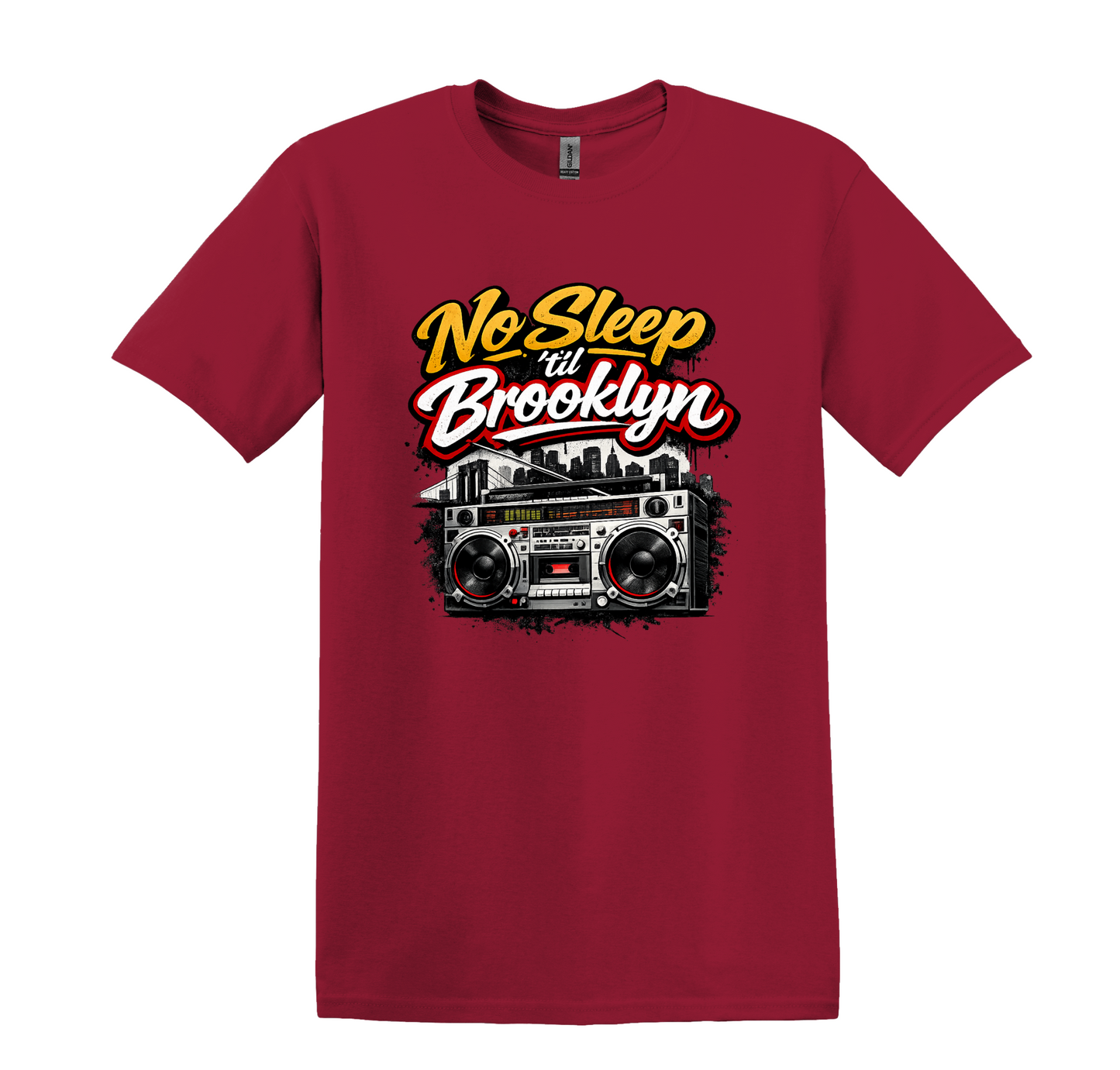 No Sleep Til Brooklyn Boombox Tee, Retro 80s Hip Hop Graphic, NYC Skyline Streetwear