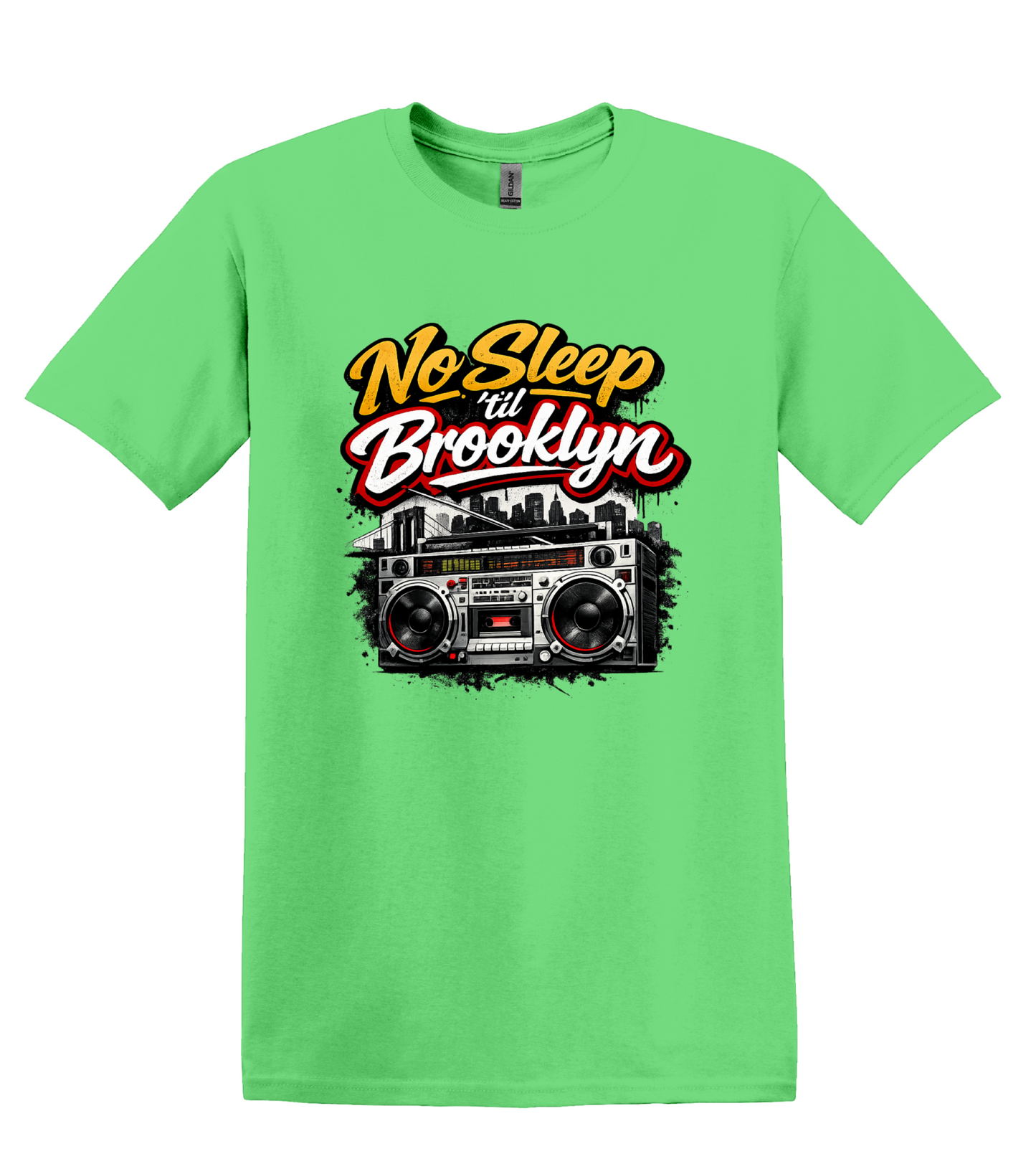 No Sleep Til Brooklyn Boombox Tee, Retro 80s Hip Hop Graphic, NYC Skyline Streetwear
