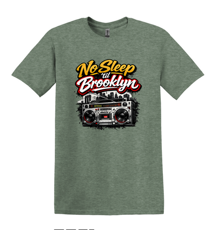 No Sleep Til Brooklyn Boombox Tee, Retro 80s Hip Hop Graphic, NYC Skyline Streetwear