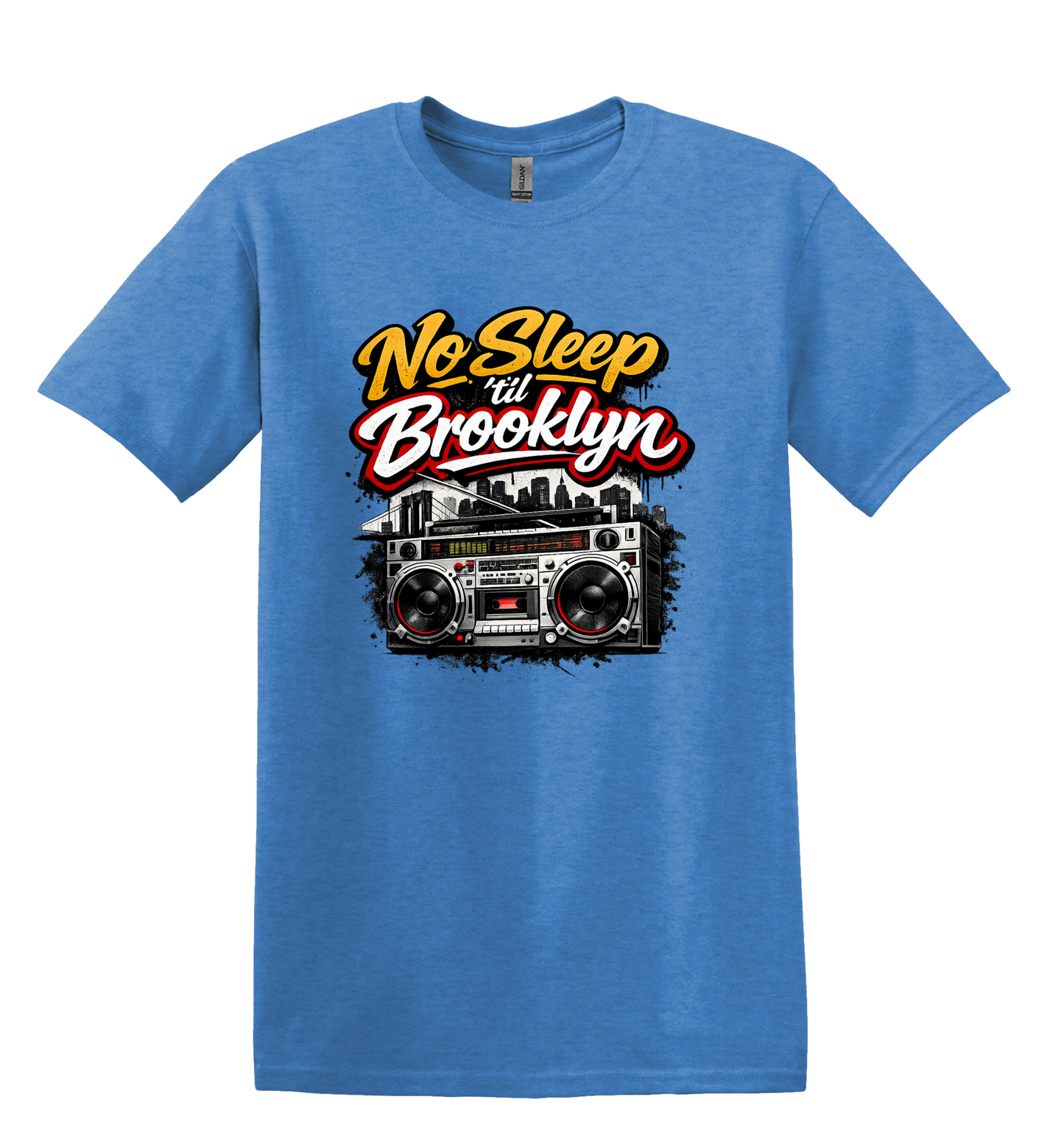No Sleep Til Brooklyn Boombox Tee, Retro 80s Hip Hop Graphic, NYC Skyline Streetwear