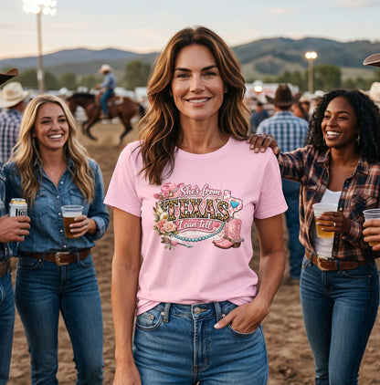 Texas Graphic Tee, Pink Cowboy Boots, Country Concert Shirt, Western Cowgirl Style