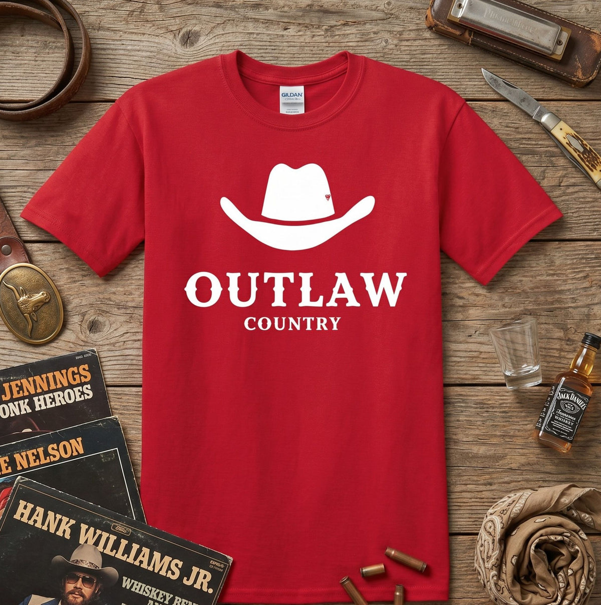 Outlaw Country Cowboy Hat Graphic Tee, Retro 70s Western Shirt