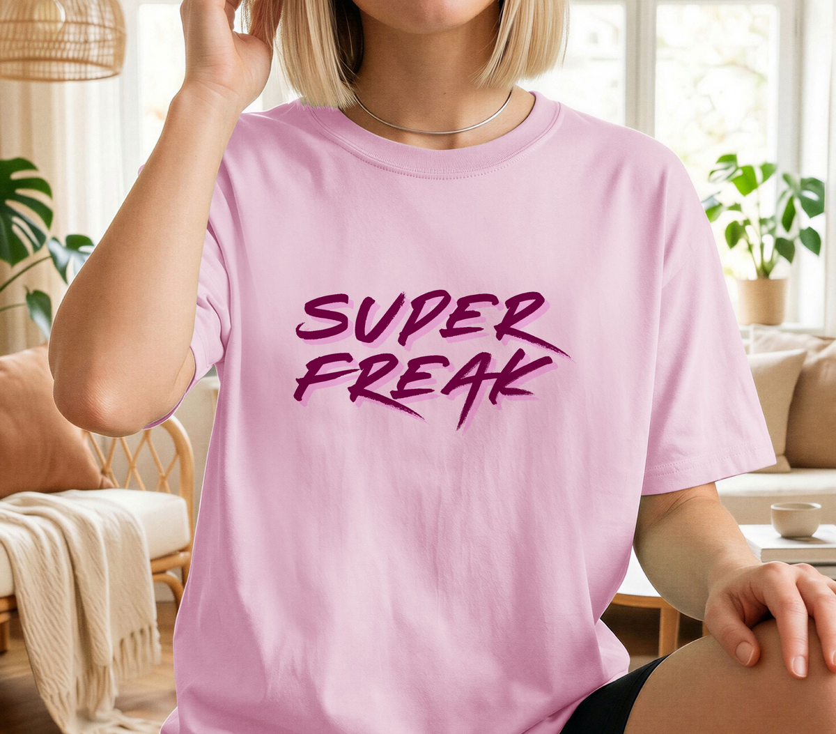 Super Freak 80s Retro Lyric Tee, Bold Neon Script Unisex Shirt
