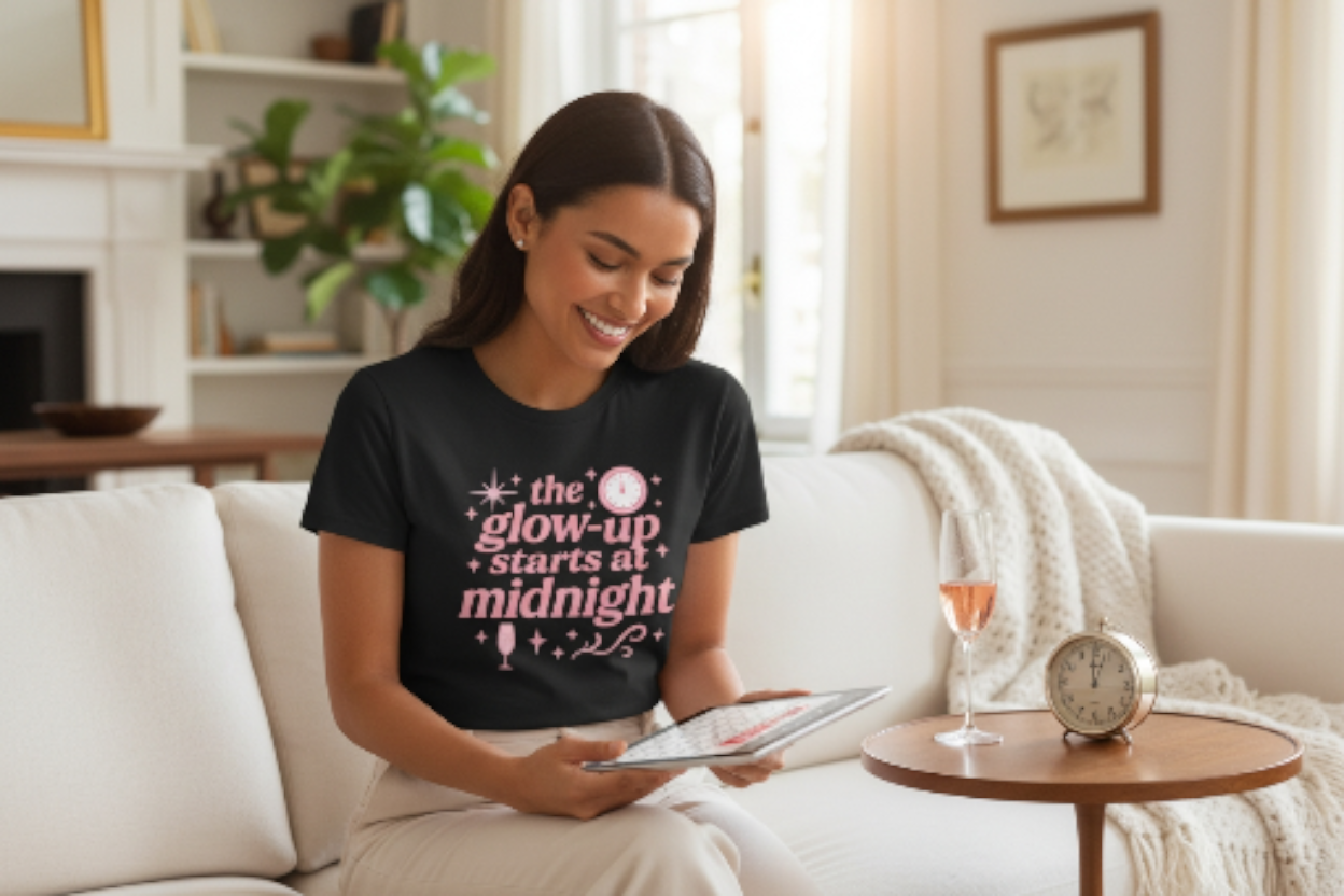 The Glow-Up Starts at Midnight T-Shirt – New Year’s Eve Party Tee