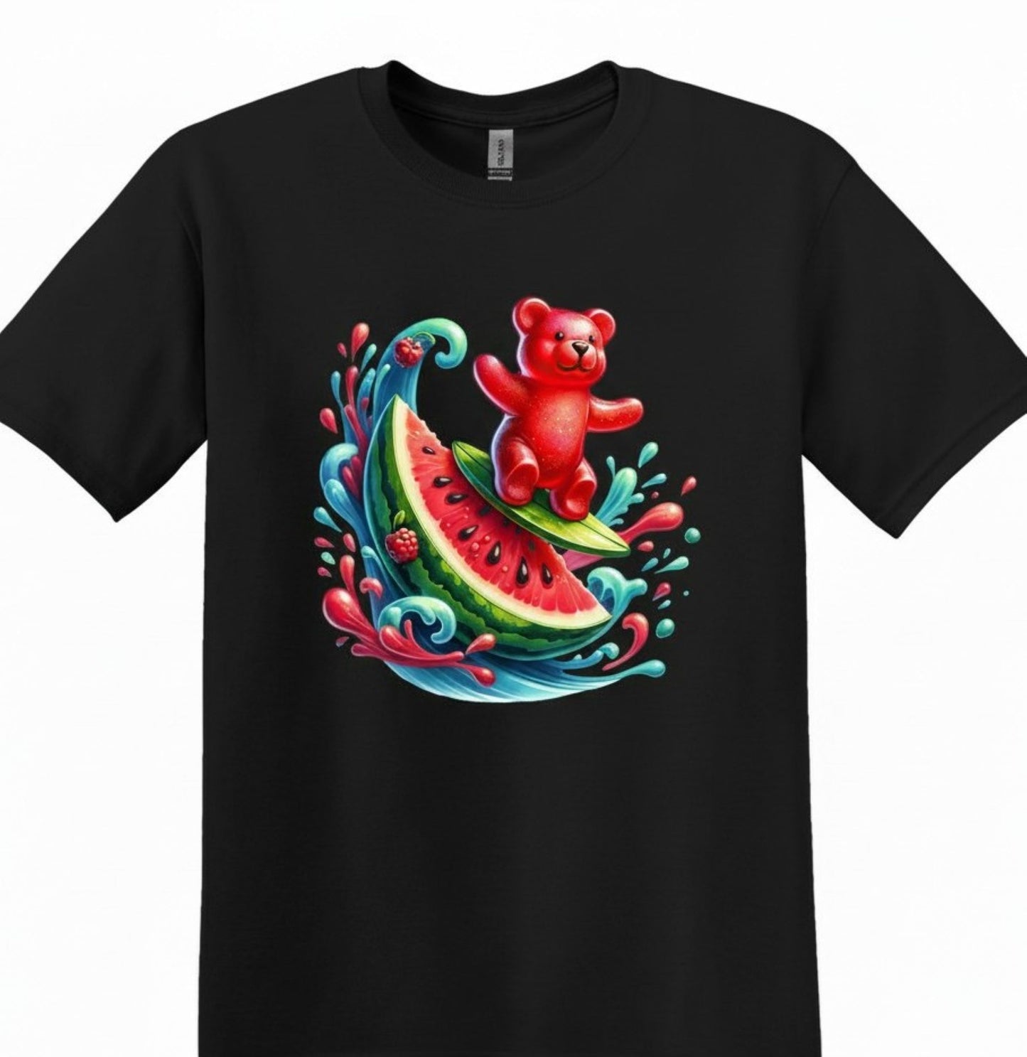 Gummy Bear Surf T-Shirt, Watermelon Graphic Tee, Retro Candy Lover Top