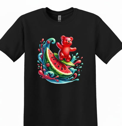Gummy Bear Surf T-Shirt, Watermelon Graphic Tee, Retro Candy Lover Top