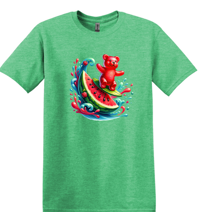 Gummy Bear Surf T-Shirt, Watermelon Graphic Tee, Retro Candy Lover Top