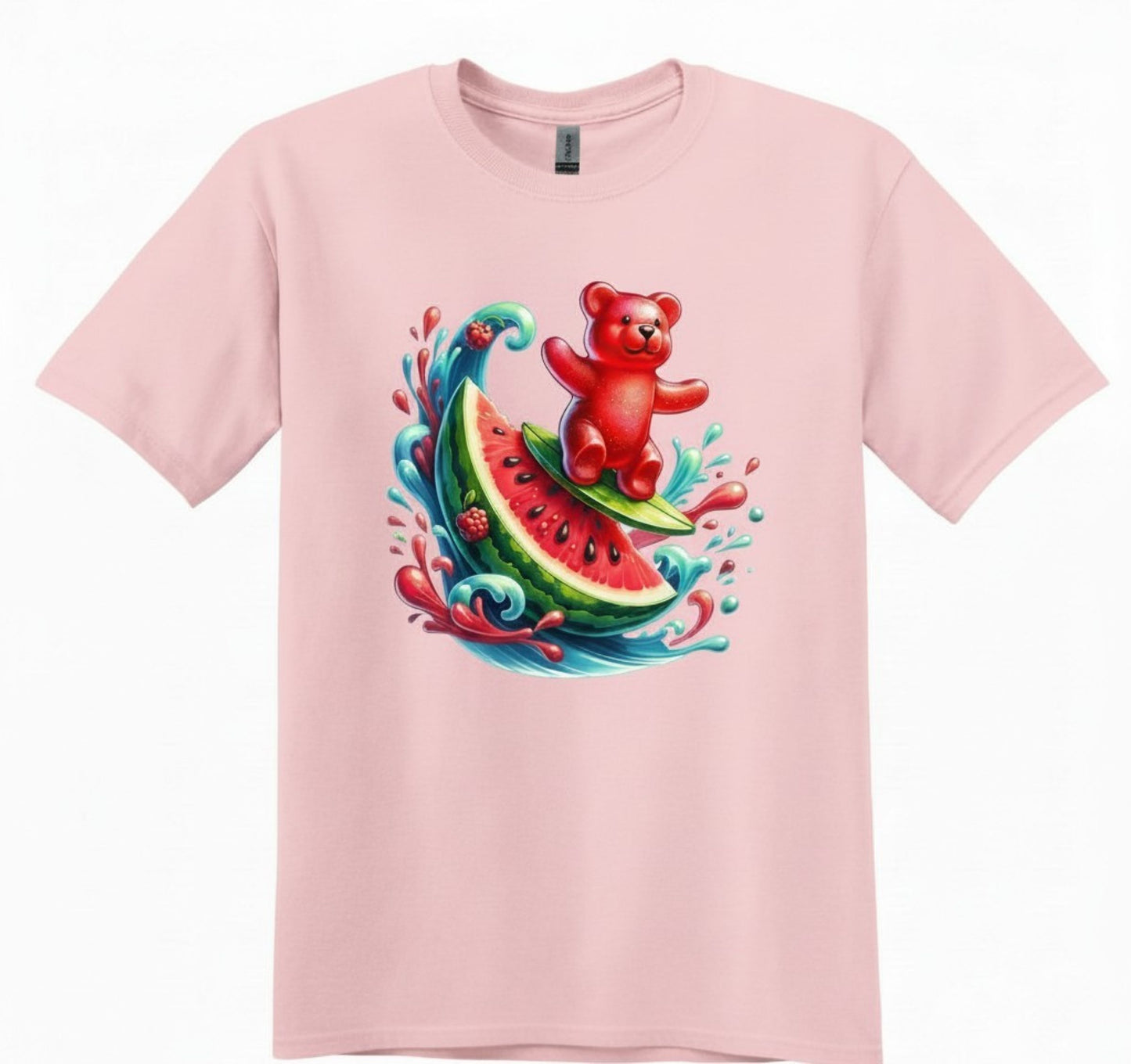 Gummy Bear Surf T-Shirt, Watermelon Graphic Tee, Retro Candy Lover Top
