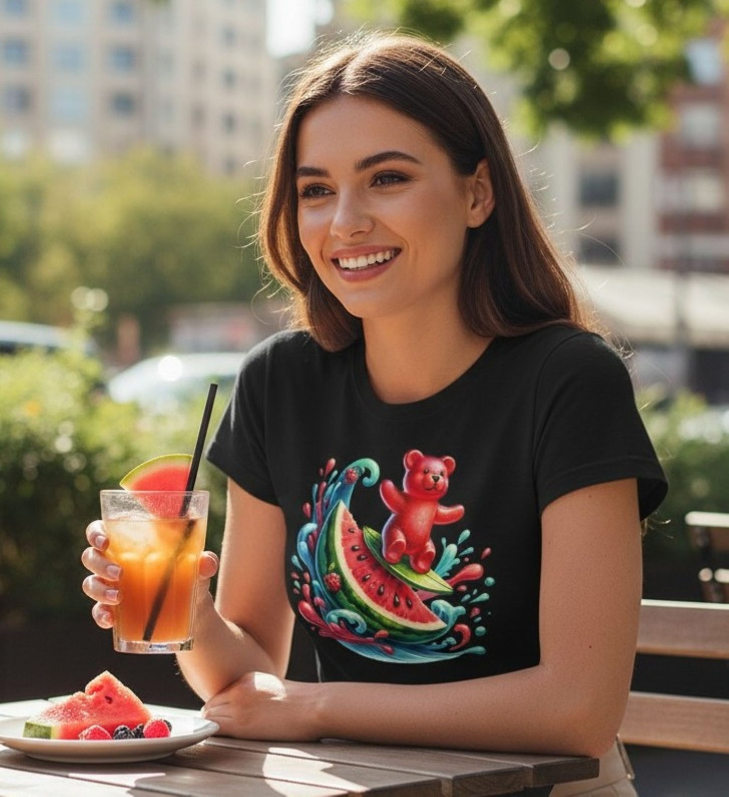Gummy Bear Surf T-Shirt, Watermelon Graphic Tee, Retro Candy Lover Top