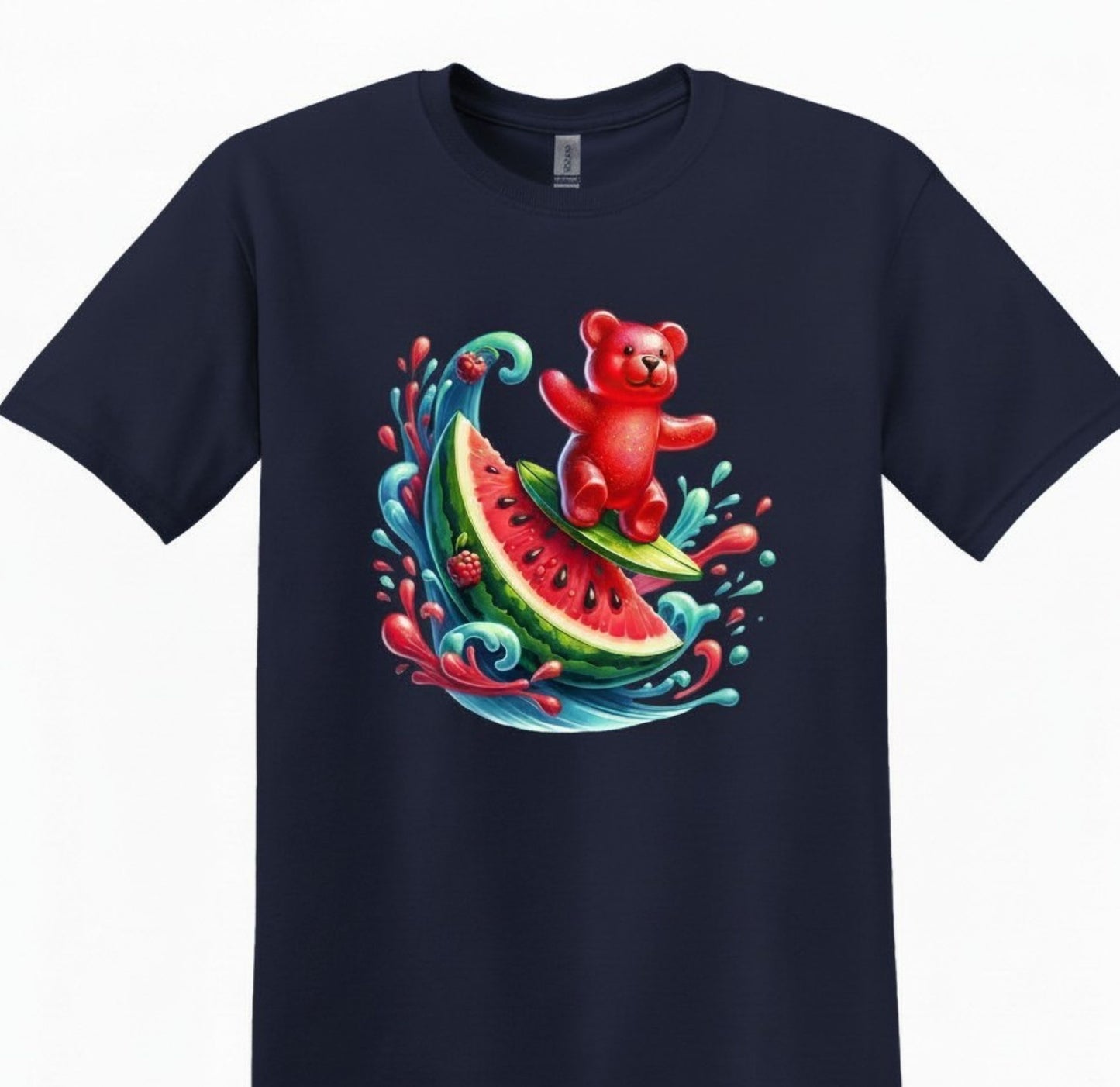 Gummy Bear Surf T-Shirt, Watermelon Graphic Tee, Retro Candy Lover Top