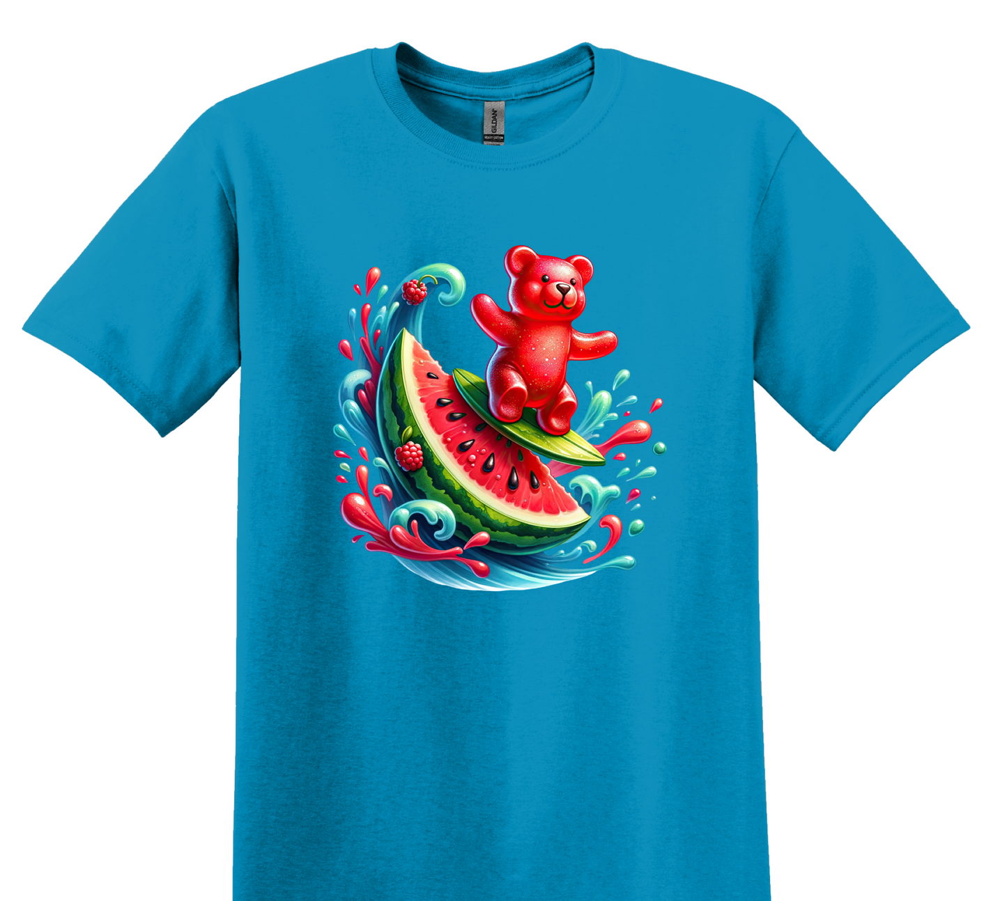 Gummy Bear Surf T-Shirt, Watermelon Graphic Tee, Retro Candy Lover Top