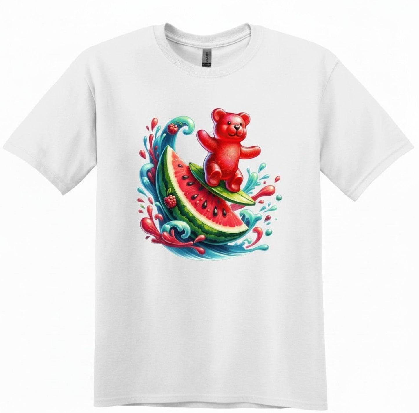 Gummy Bear Surf T-Shirt, Watermelon Graphic Tee, Retro Candy Lover Top