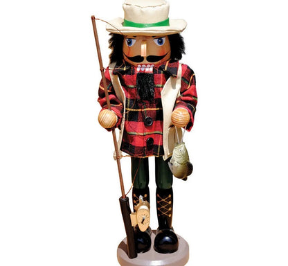 Wooden Bass Fisherman Nutcracker – Fishing Rod, Bass Detail, Cabin Decor
