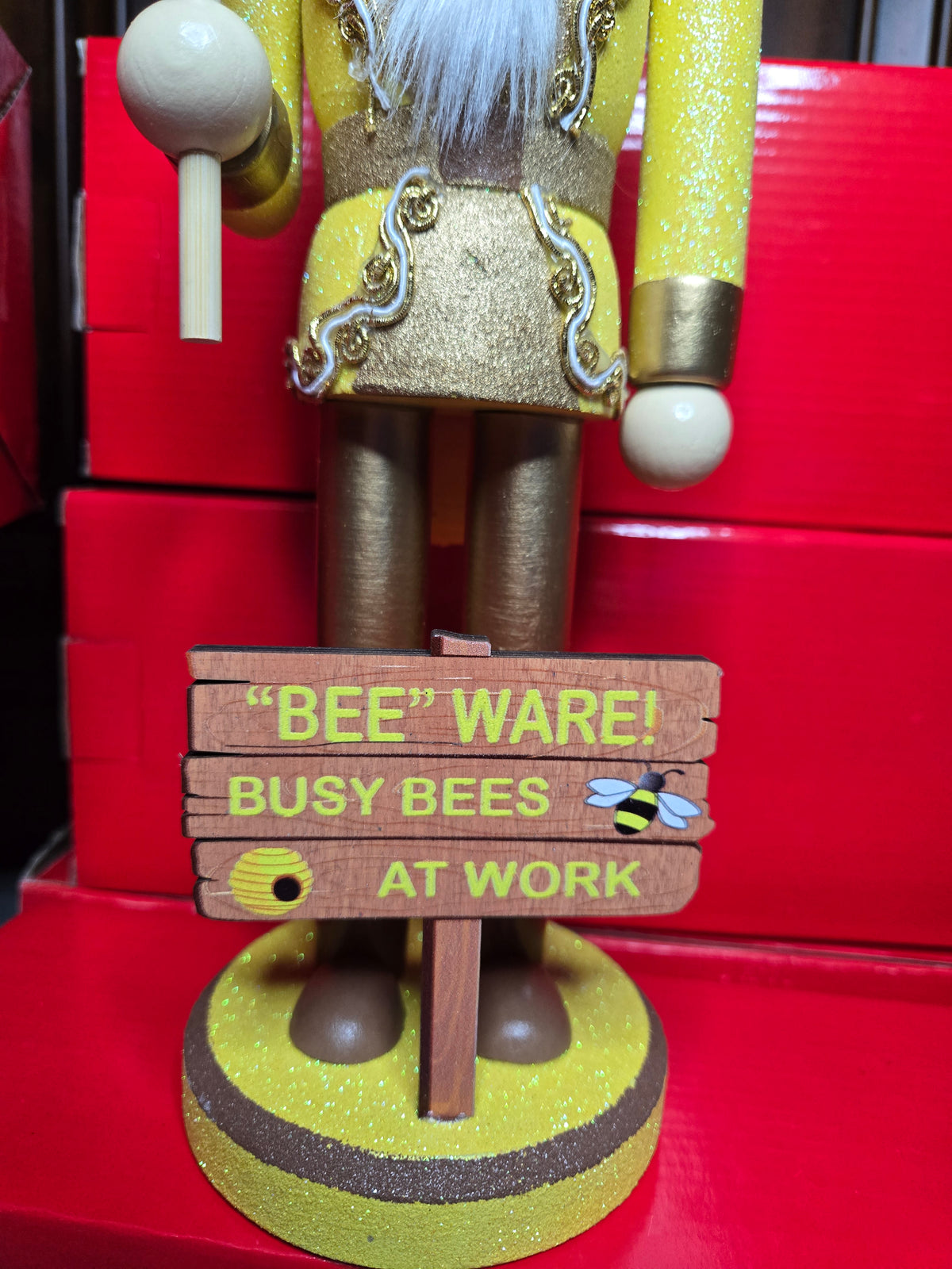 Bee Nutcracker 14 Inch, Busy Bees at Work Farmhouse Christmas Decor, Glitter Gold Figurine