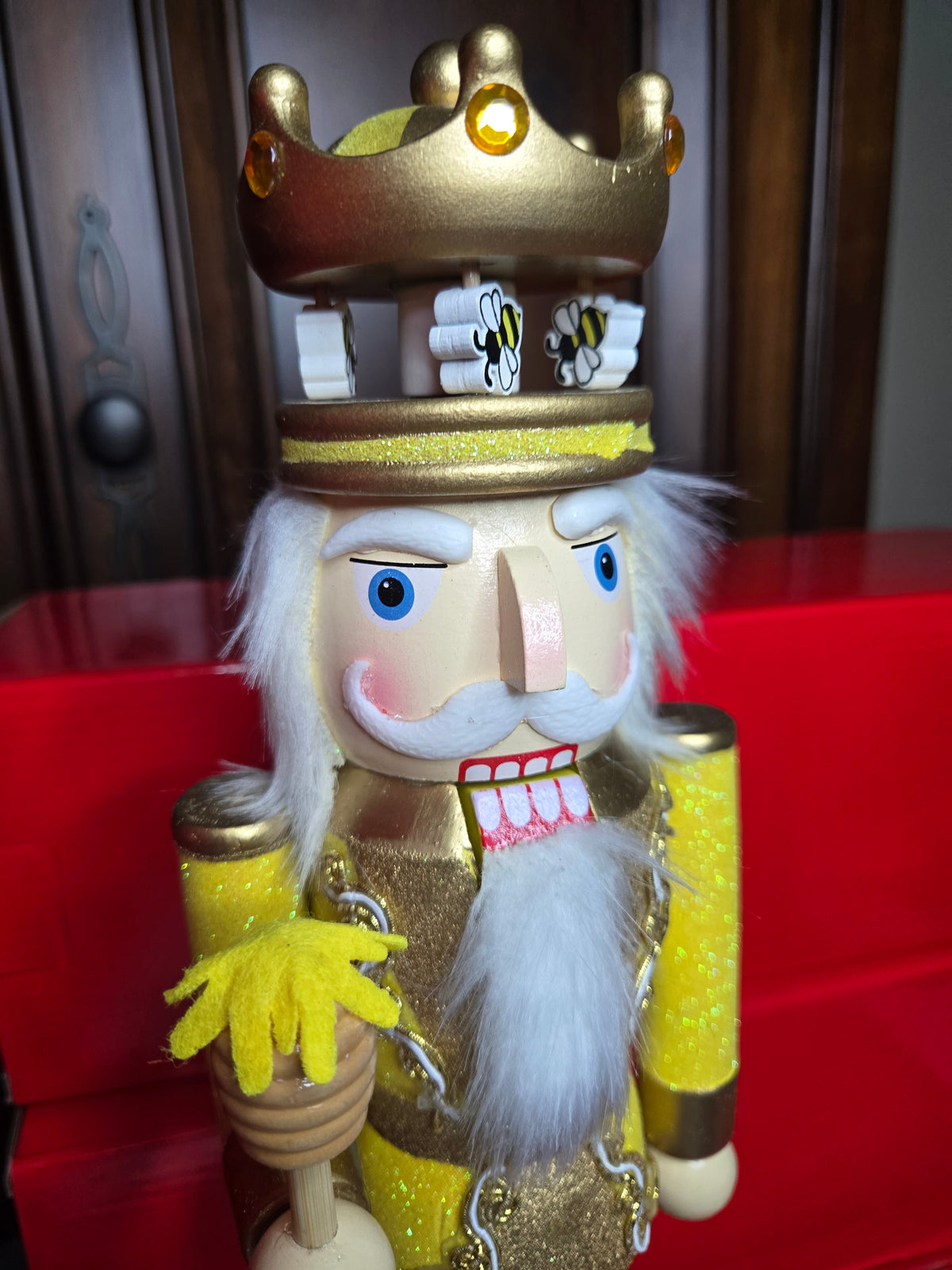 Bee Nutcracker 14 Inch, Busy Bees at Work Farmhouse Christmas Decor, Glitter Gold Figurine