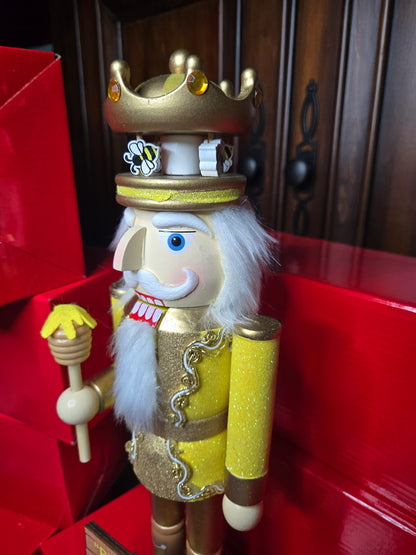 Bee Nutcracker 14 Inch, Busy Bees at Work Farmhouse Christmas Decor, Glitter Gold Figurine