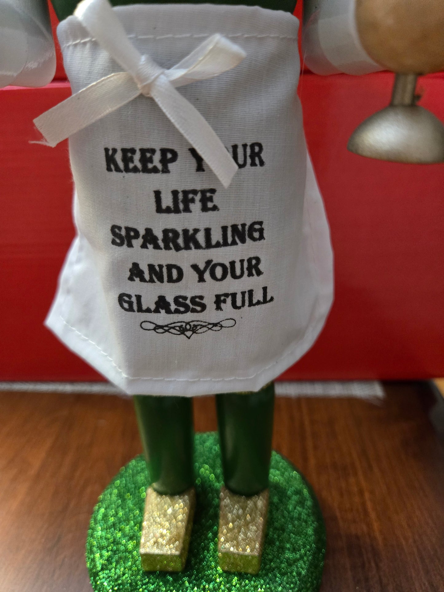Glitter Champagne Toast Nutcracker, Green Gold Bar Display Figurine (14 inch)