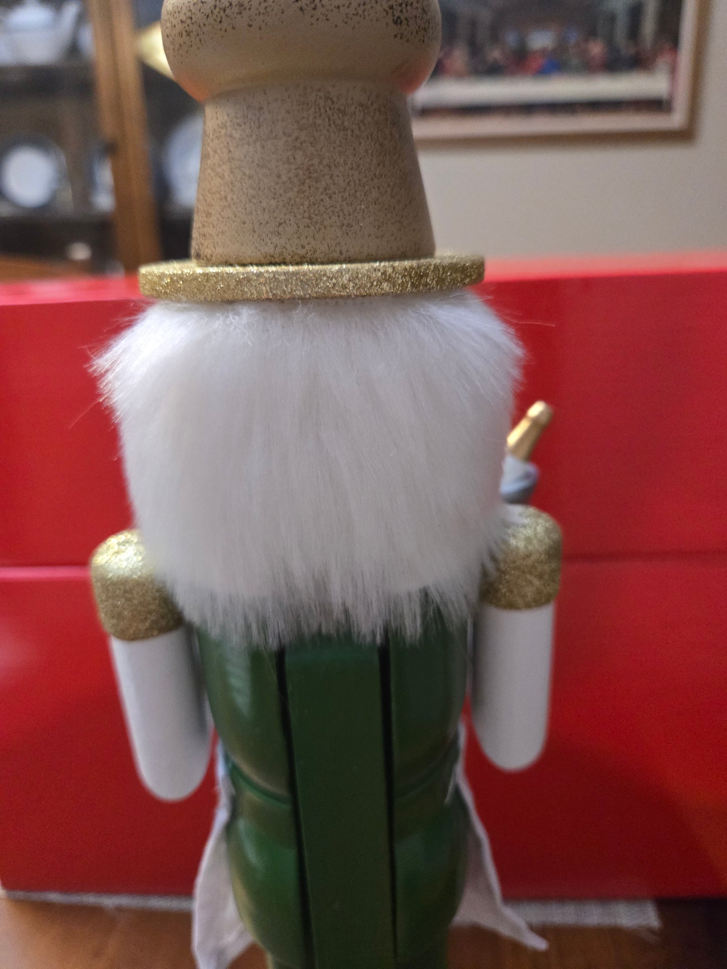 Glitter Champagne Toast Nutcracker, Green Gold Bar Display Figurine (14 inch)