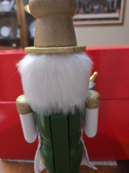 Glitter Champagne Toast Nutcracker, Green Gold Bar Display Figurine (14 inch)
