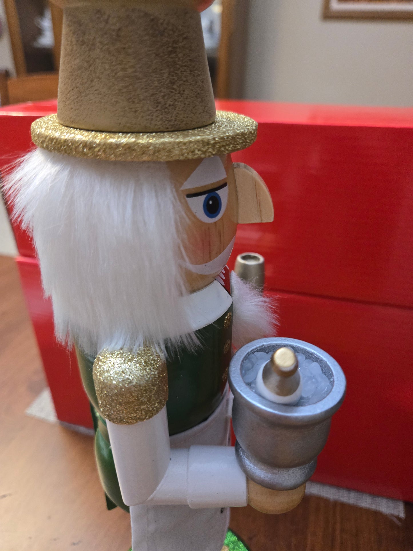 Glitter Champagne Toast Nutcracker, Green Gold Bar Display Figurine (14 inch)