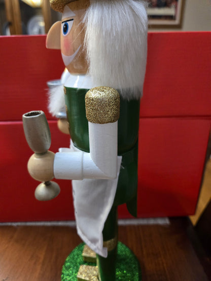 Glitter Champagne Toast Nutcracker, Green Gold Bar Display Figurine (14 inch)