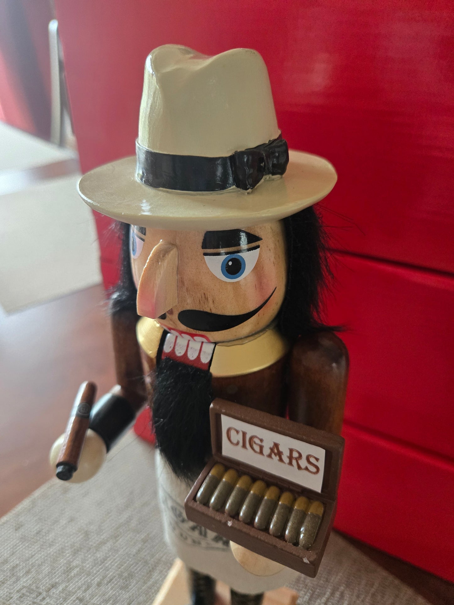 Cigar Nutcracker Decor, 14" Wooden Nutcracker Figure, Cigar Lounge Christmas Decoration, Gift for Cigar Lover