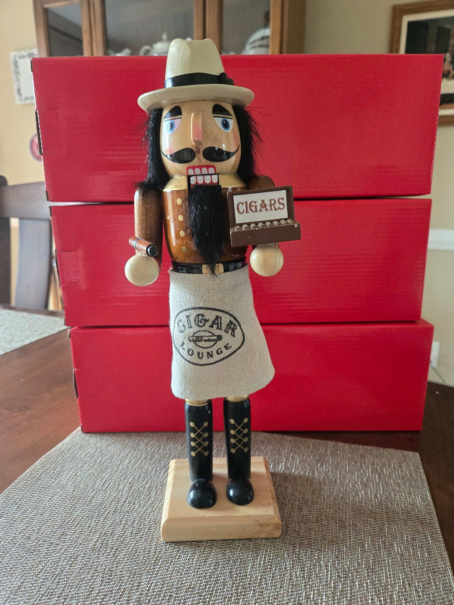 Cigar Nutcracker Decor, 14" Wooden Nutcracker Figure, Cigar Lounge Christmas Decoration, Gift for Cigar Lover