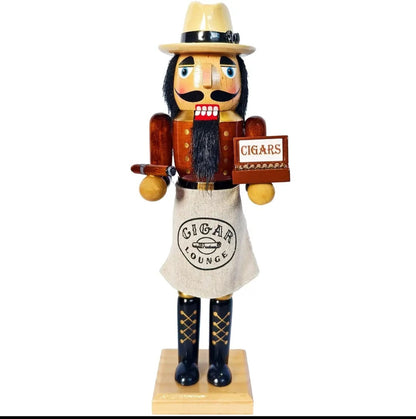 Cigar Nutcracker Decor, 14" Wooden Nutcracker Figure, Cigar Lounge Christmas Decoration, Gift for Cigar Lover