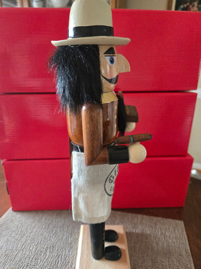 Cigar Nutcracker Decor, 14" Wooden Nutcracker Figure, Cigar Lounge Christmas Decoration, Gift for Cigar Lover