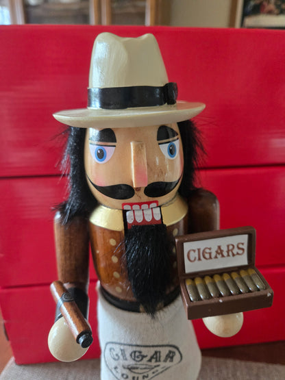 Cigar Nutcracker Decor, 14" Wooden Nutcracker Figure, Cigar Lounge Christmas Decoration, Gift for Cigar Lover