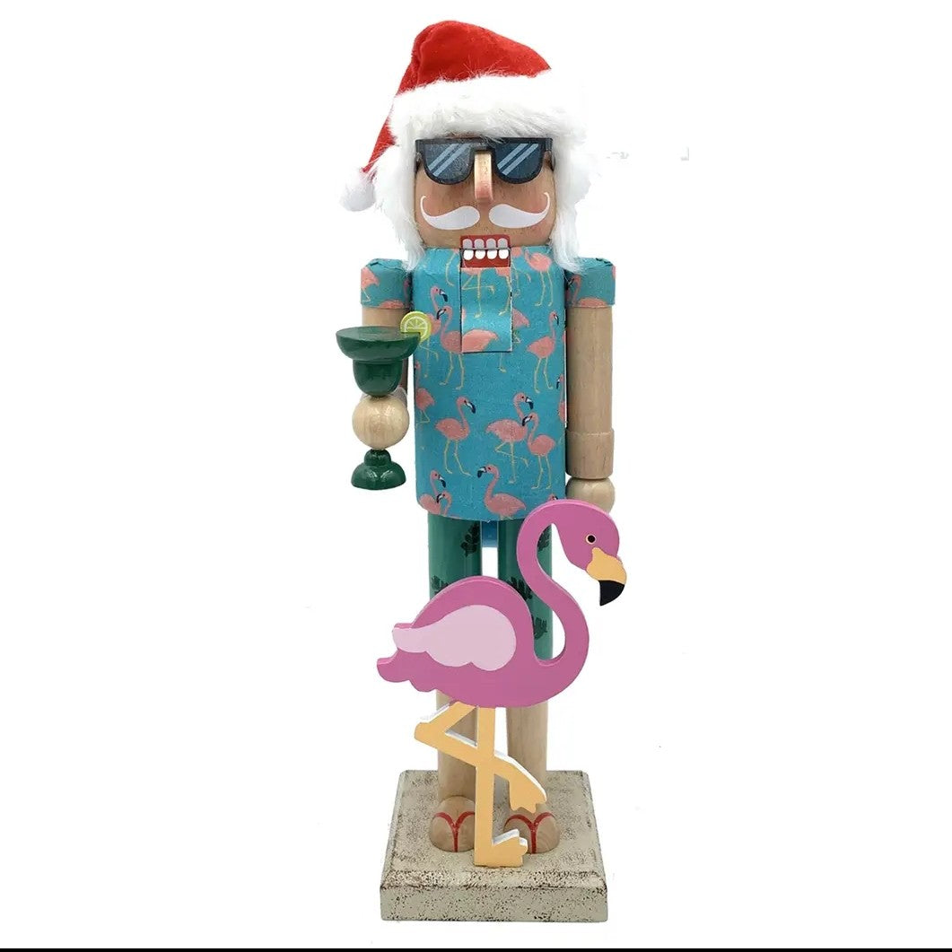 Handmade Flamingo Nutcracker 14” | Tropical Decor | Coastal Holiday Figurine | Pink Flamingo Gift