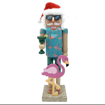 Handmade Flamingo Nutcracker 14” | Tropical Decor | Coastal Holiday Figurine | Pink Flamingo Gift