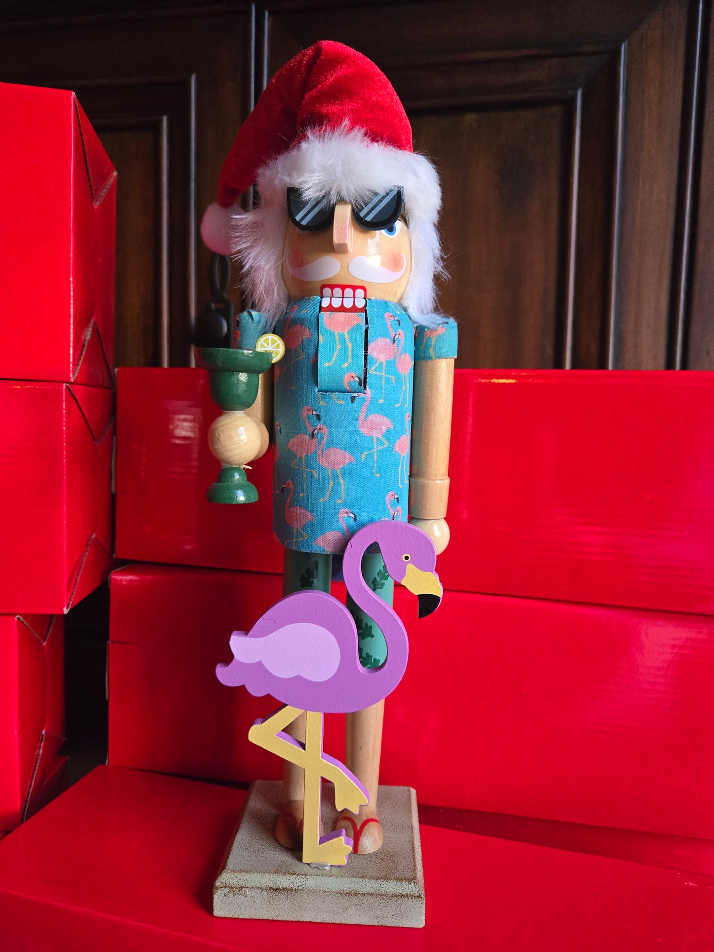 Handmade Flamingo Nutcracker 14” | Tropical Decor | Coastal Holiday Figurine | Pink Flamingo Gift