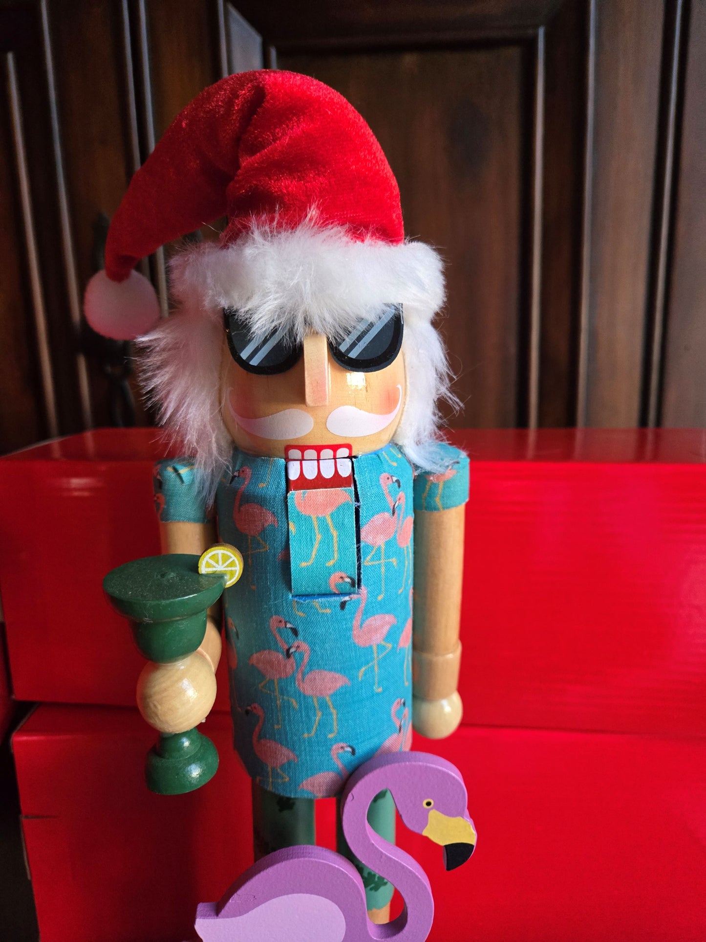 Handmade Flamingo Nutcracker 14” | Tropical Decor | Coastal Holiday Figurine | Pink Flamingo Gift