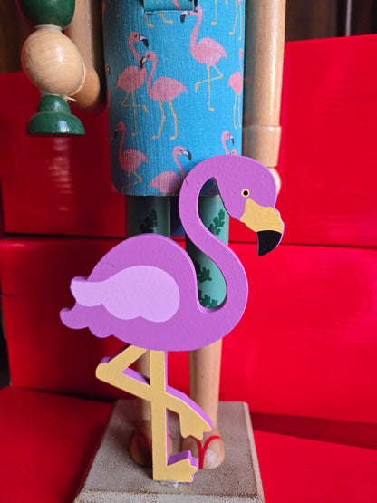 Handmade Flamingo Nutcracker 14” | Tropical Decor | Coastal Holiday Figurine | Pink Flamingo Gift
