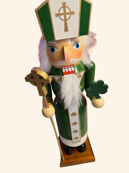 Irish Priest Nutcracker, Green & Gold Celtic Cross, St. Patrick's Day Decor