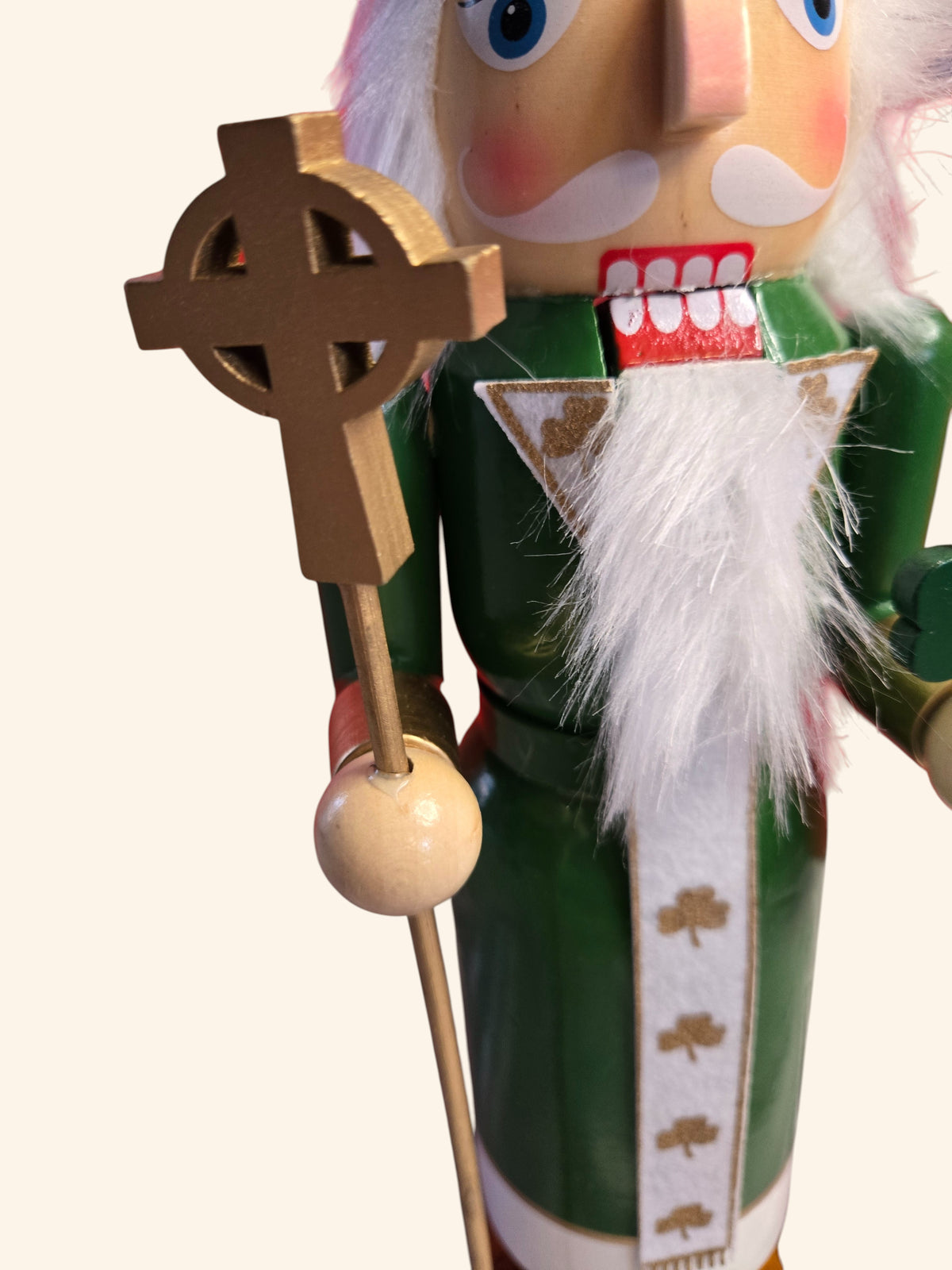 Irish Priest Nutcracker, Green & Gold Celtic Cross, St. Patrick's Day Decor