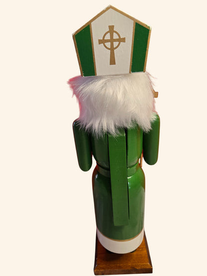 Irish Priest Nutcracker, Green & Gold Celtic Cross, St. Patrick's Day Decor