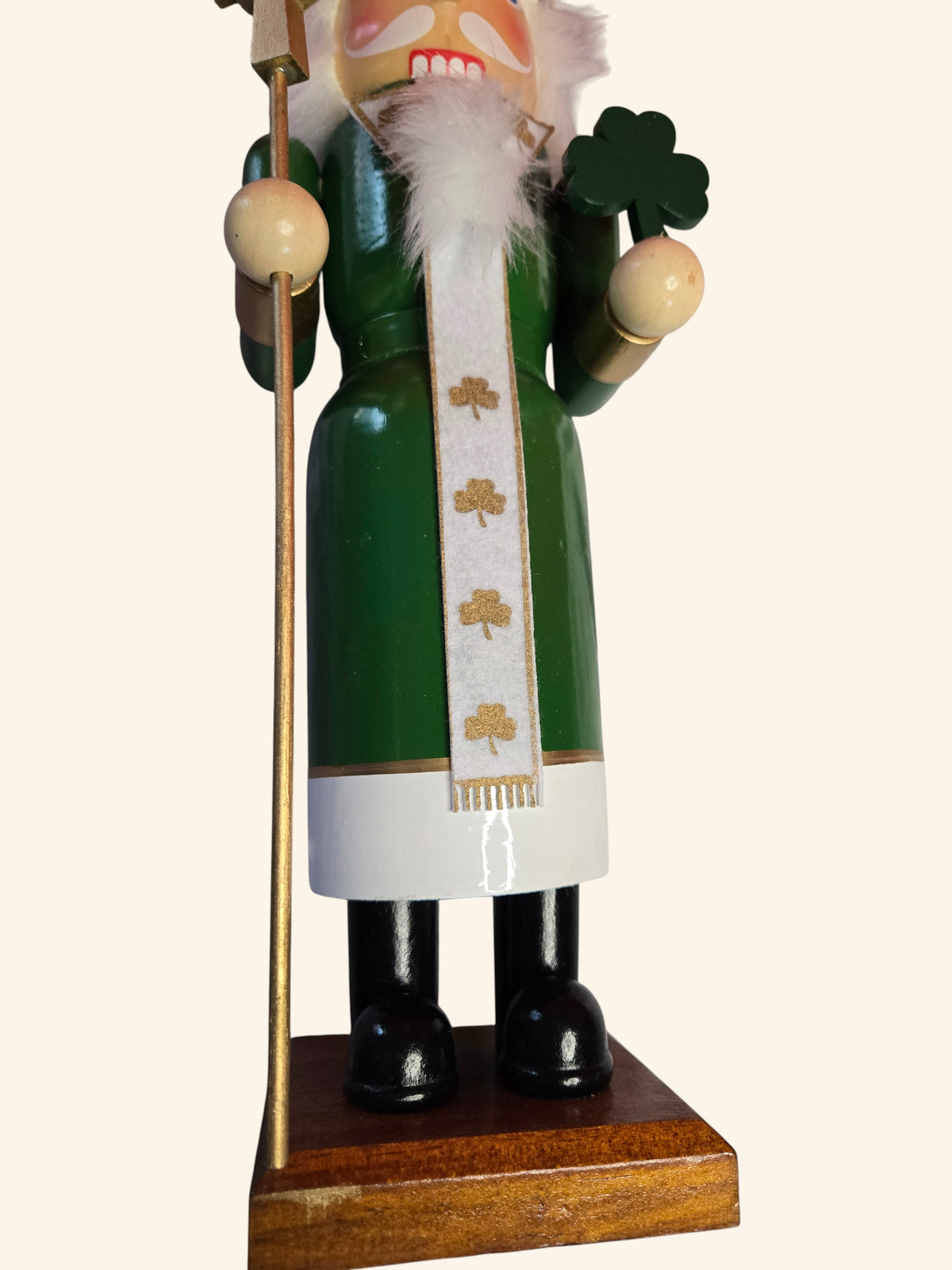 Irish Priest Nutcracker, Green & Gold Celtic Cross, St. Patrick's Day Decor
