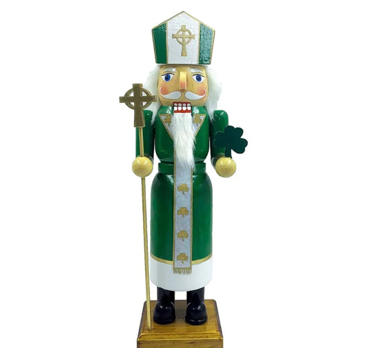 Irish Priest Nutcracker, Green & Gold Celtic Cross, St. Patrick's Day Decor