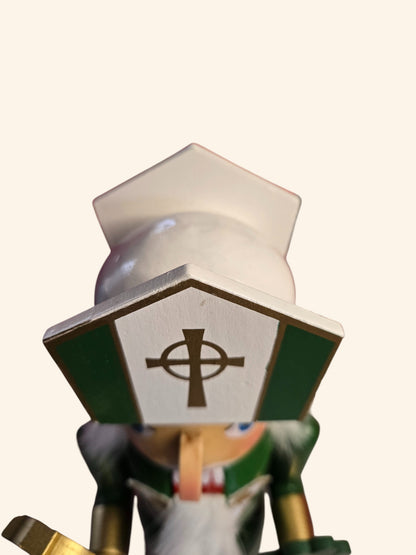 Irish Priest Nutcracker, Green & Gold Celtic Cross, St. Patrick's Day Decor